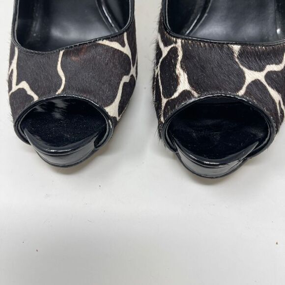 Nine West Women's Stiletto Calf Hair Giraffe Peep Toe Heels Black White Size 7.5 - Picture 3 of 10